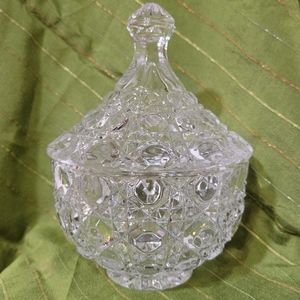 Clear Glass American Brilliant Vanity Trinket Jar with Lid